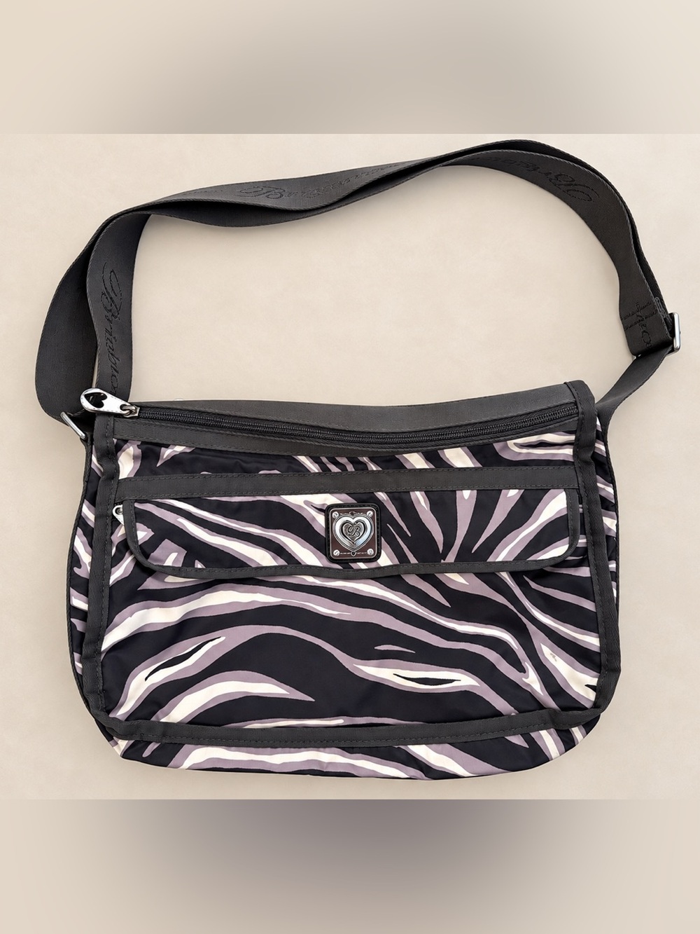 Brighton Zebra Print Crossbody Shoulder Bag Black Gray